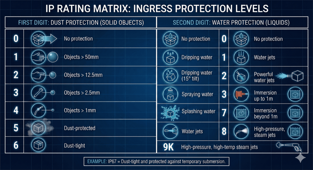 IP rating protection levels chart