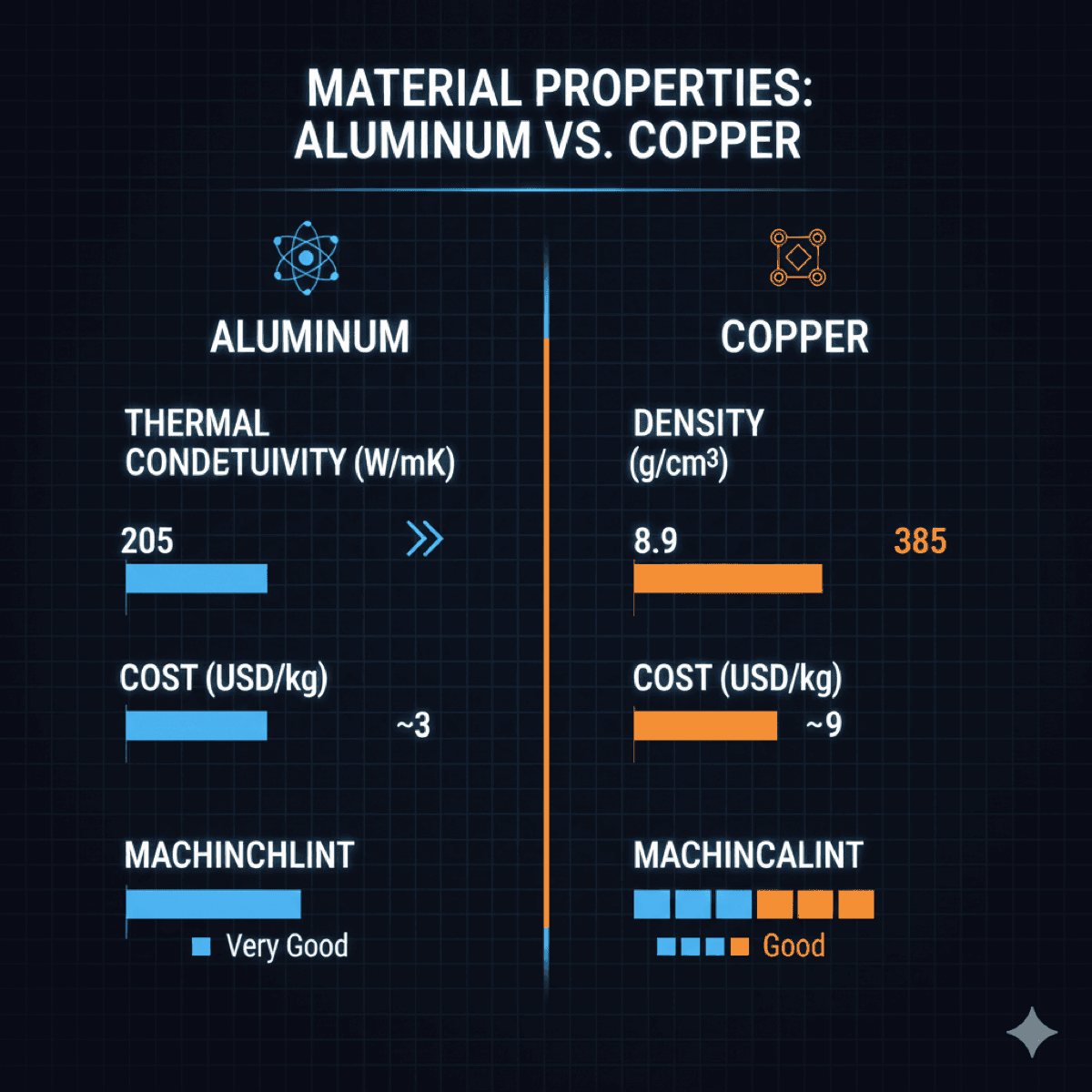 Aluminum vs copper property comparison