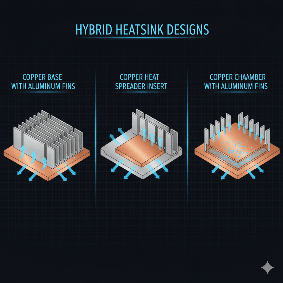 Hybrid aluminum-copper heatsink designs