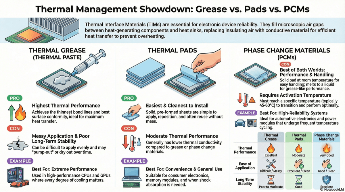 Thermal Grease, Pads, and PCMs Comparison